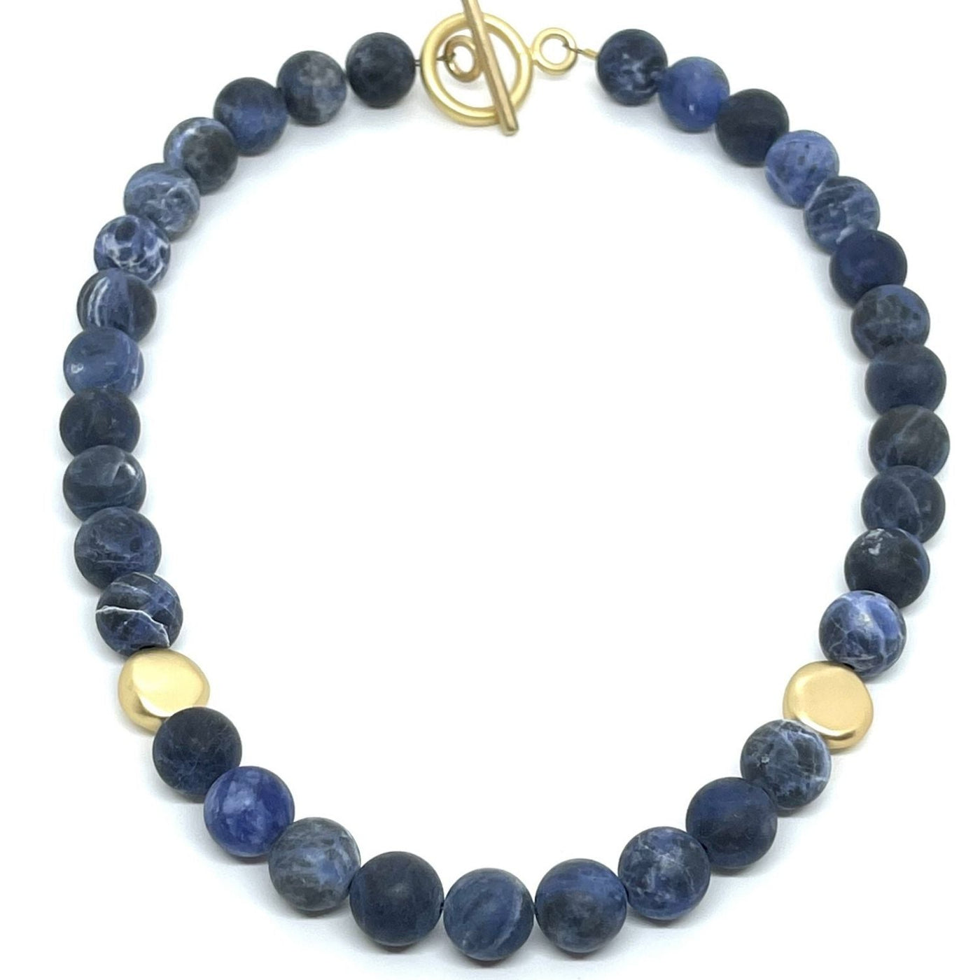 Matte Sodalite Beaded Necklace With Gold Nugget Accents