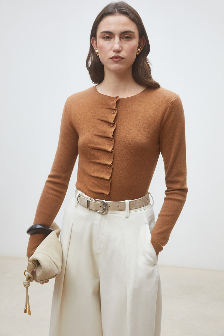 Gamira Ruffle Blouse Camel