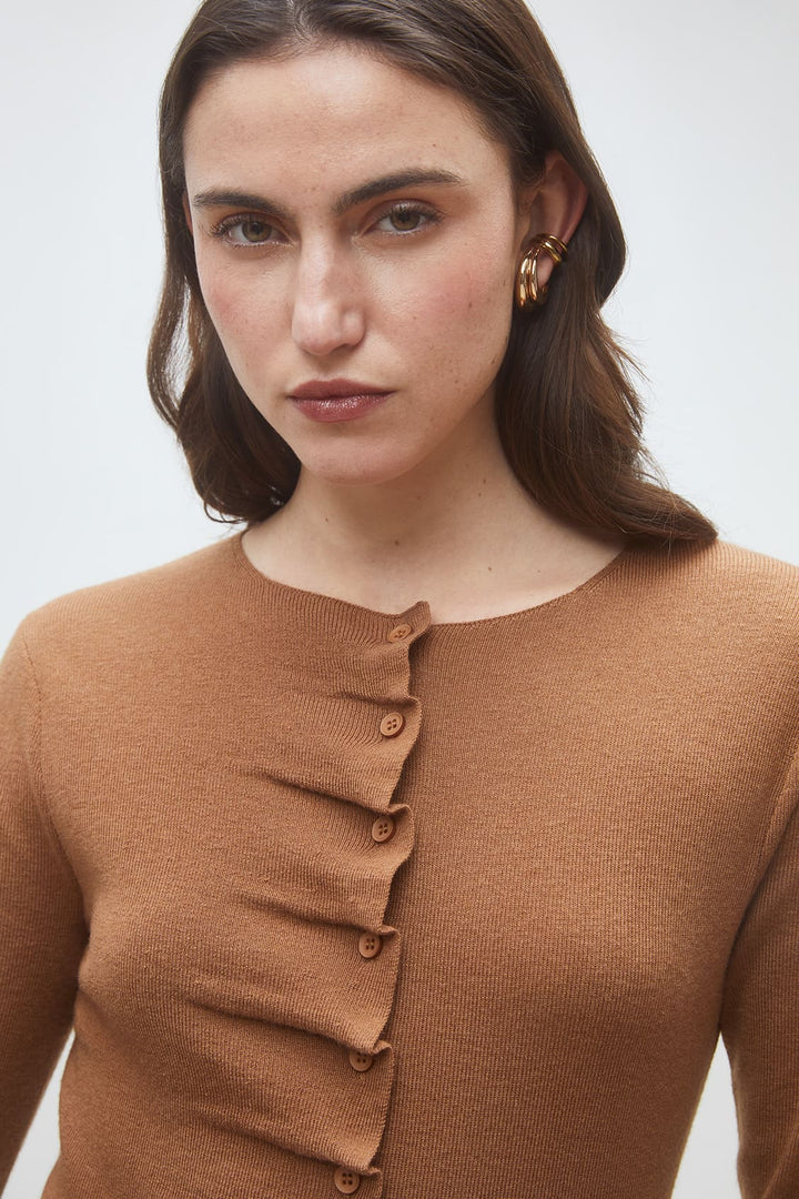 Gamira Ruffle Blouse Camel