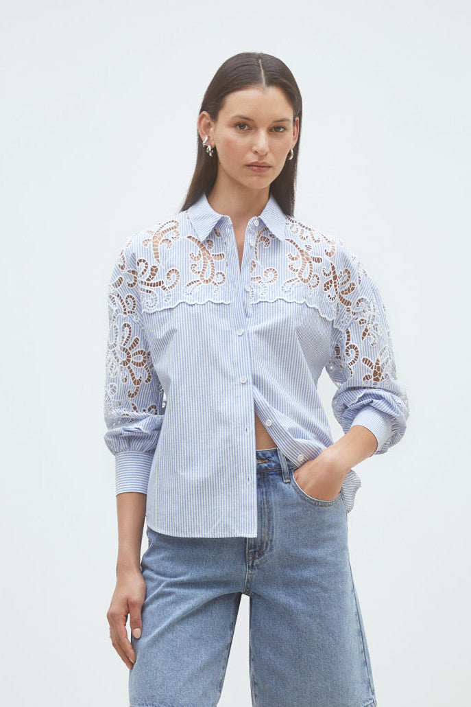 Letitcia Laser Cut Shirt Blue