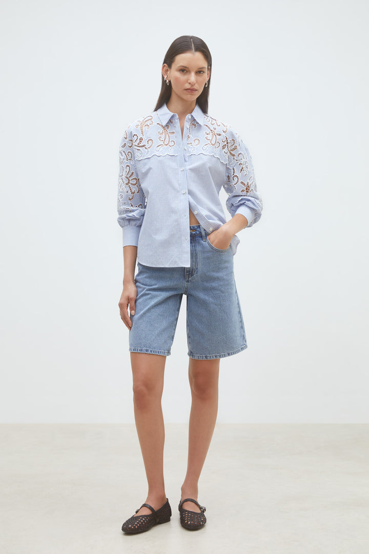 Letitcia Laser Cut Shirt Blue
