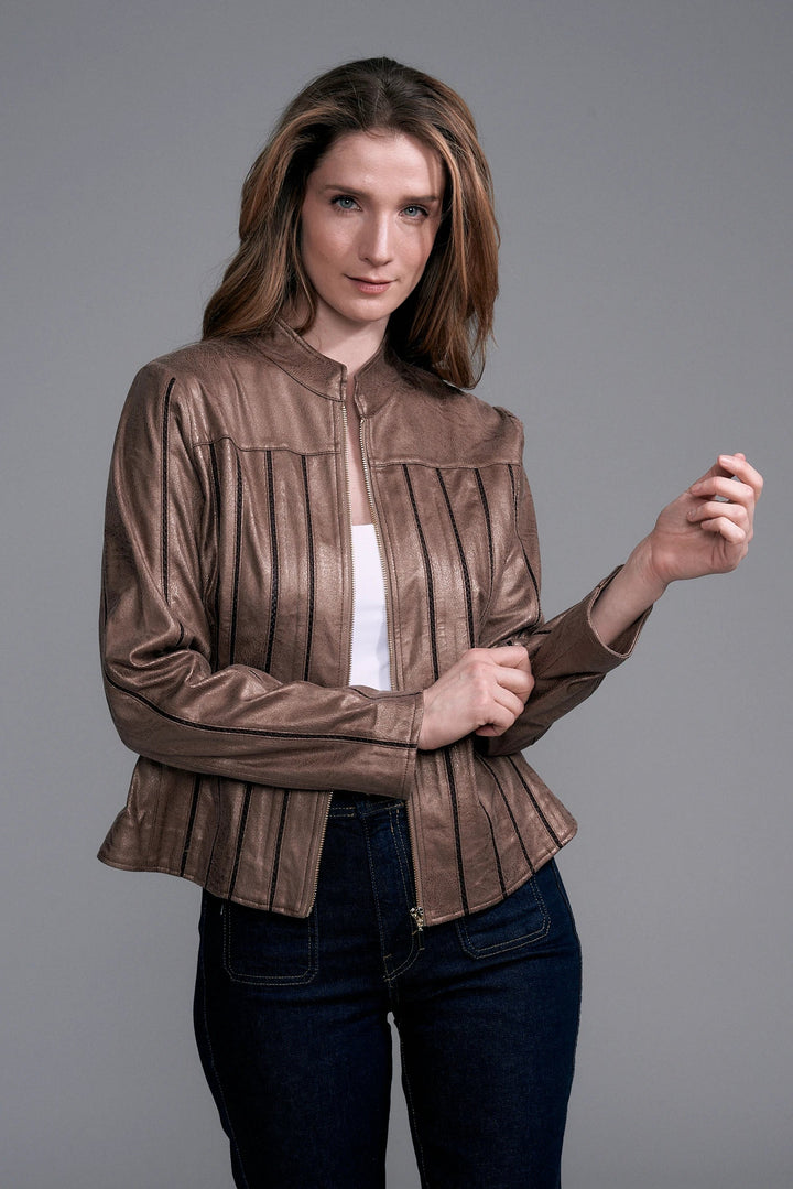 Distressed Mandarin Collar Jacket Bronze