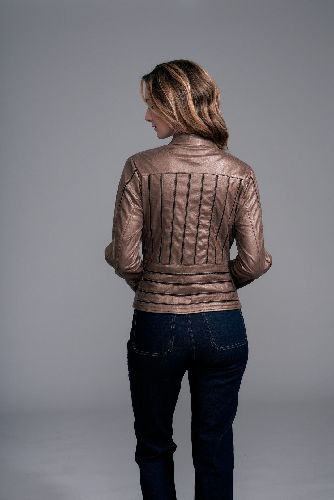 Distressed Mandarin Collar Jacket Bronze
