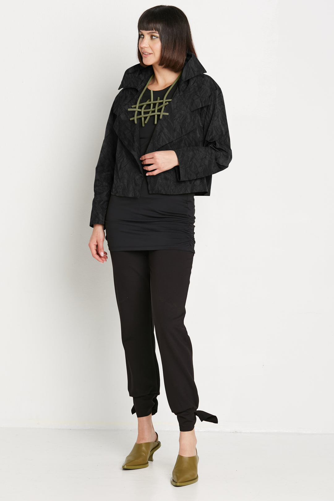 Nylon Triple Collar Jacket in Black