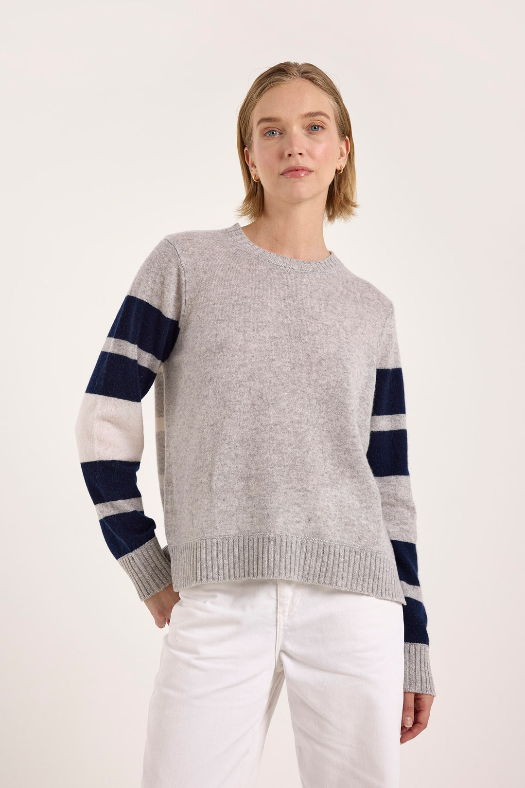 Stripe Maya Crew Gray Sweater Stripe