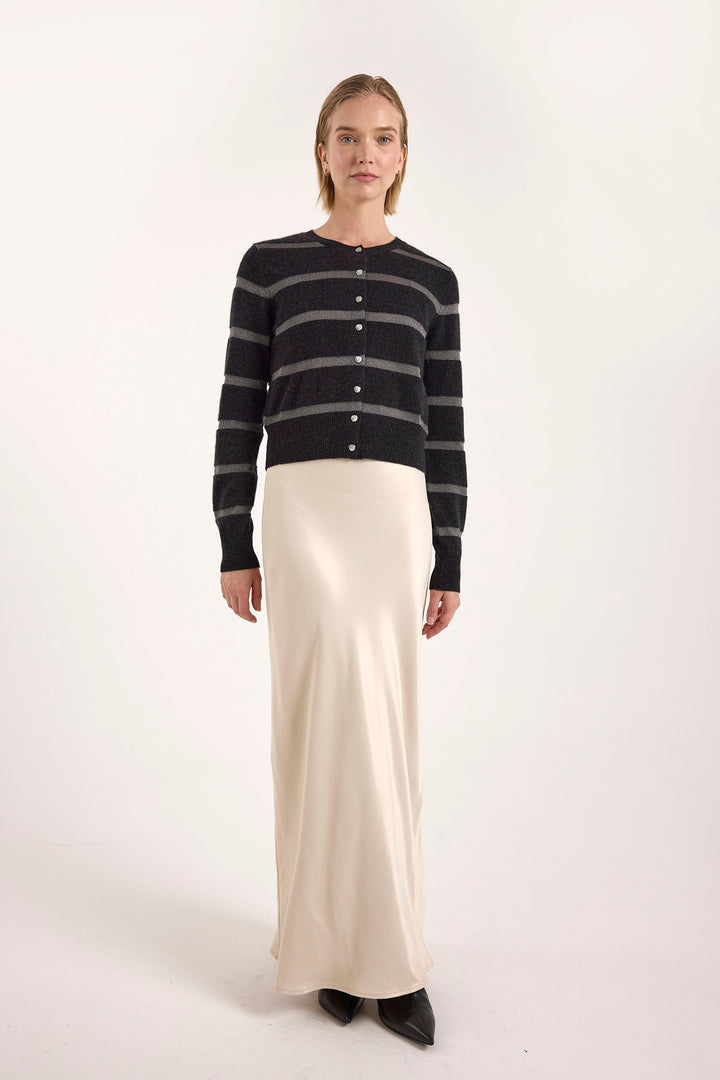 Simone Lurex Stripe Cardigan Charcoal Gray Stripe