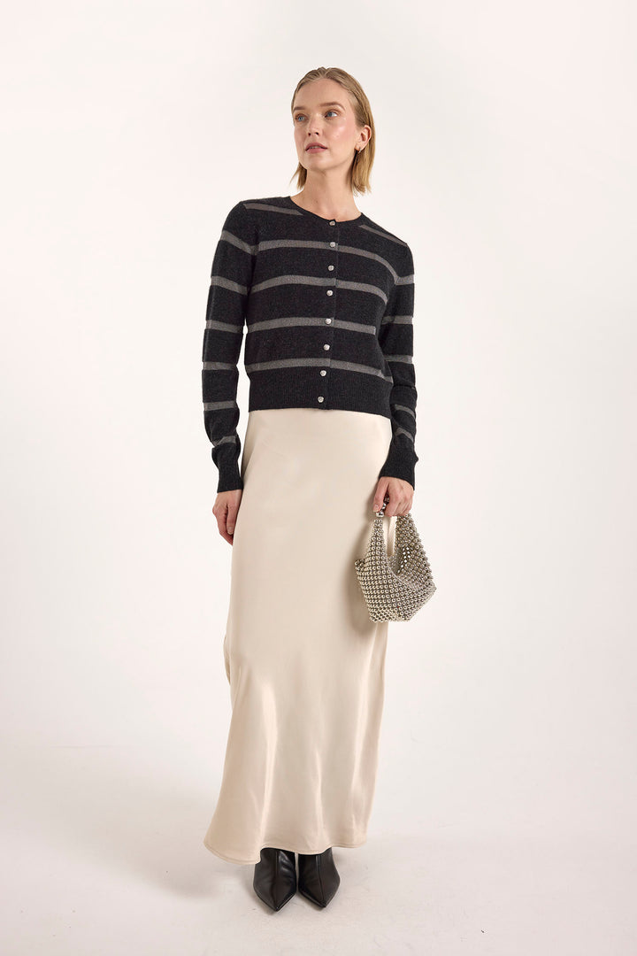 Simone Lurex Stripe Cardigan Charcoal Gray Stripe