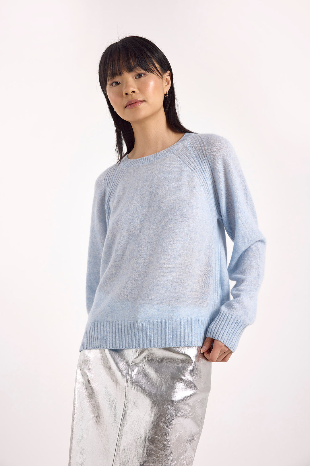 Rae Rib Rag Crew Sweater in Blue Mist