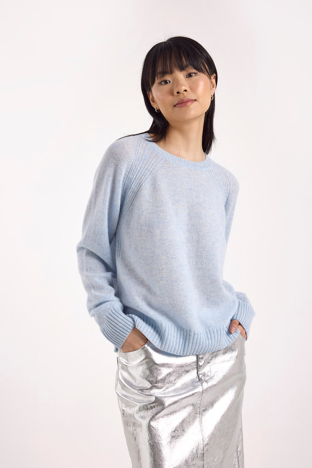 Rae Rib Rag Crew Sweater in Blue Mist