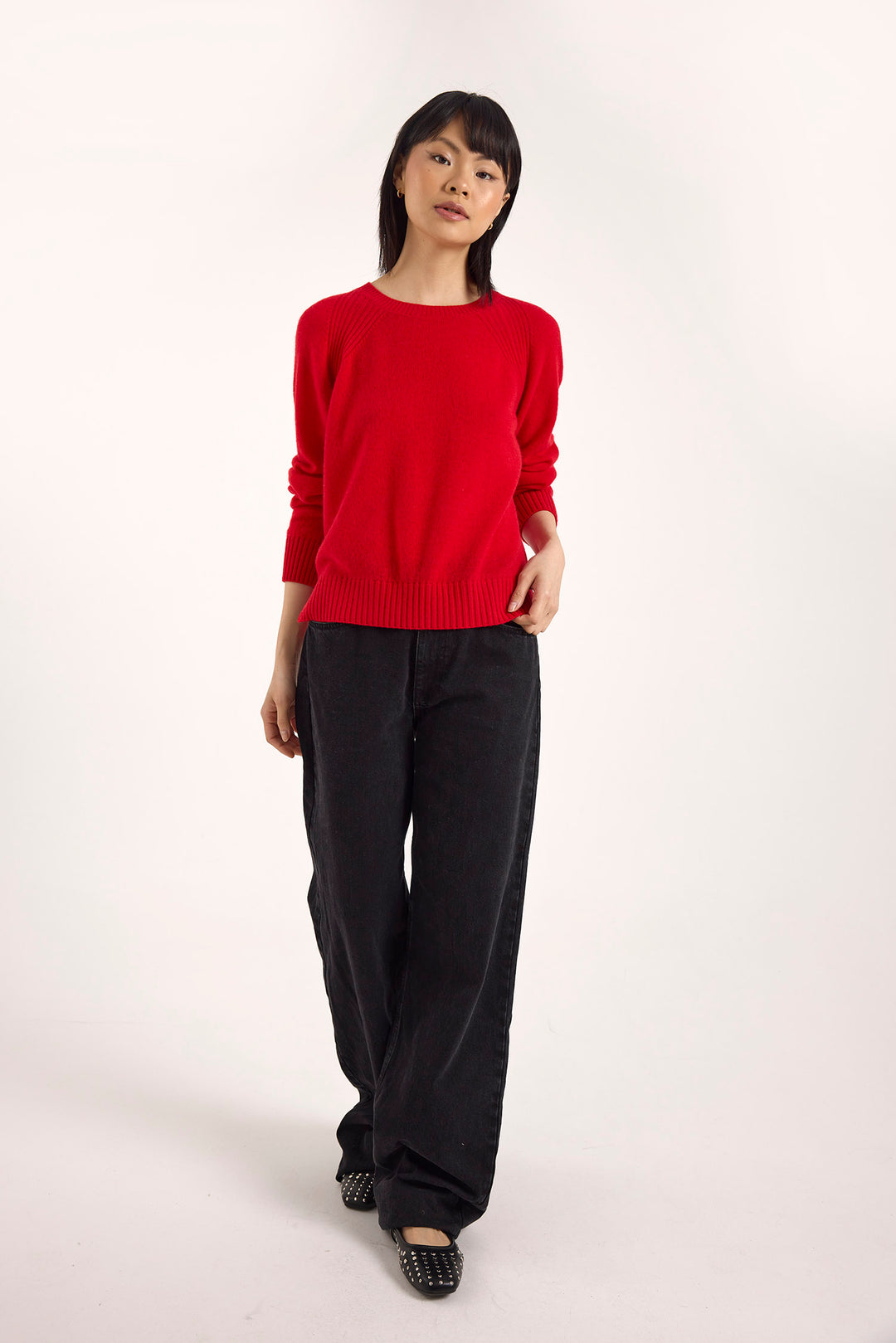 Rae Rib Rag Crew Sweater Red