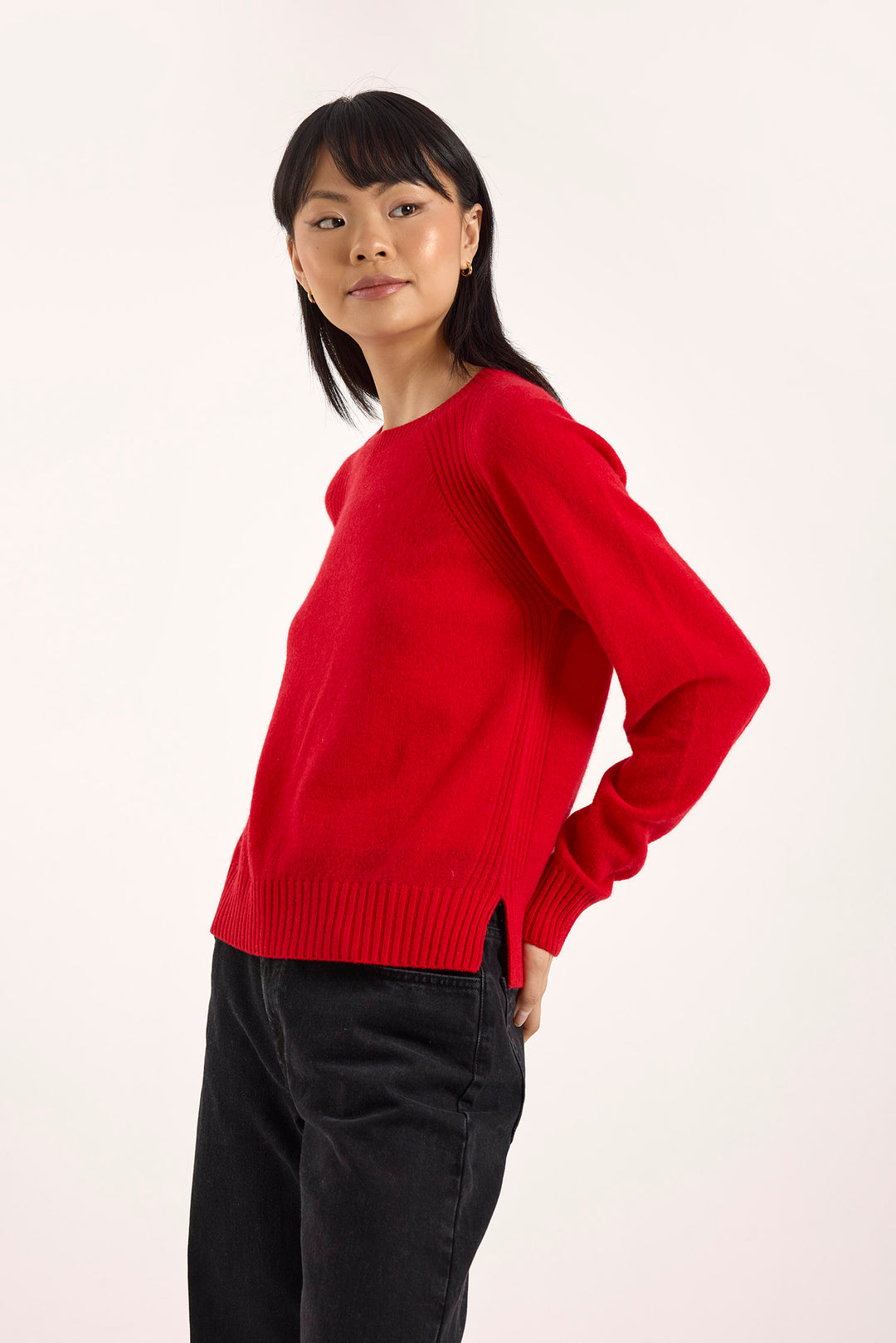 Rae Rib Rag Crew Sweater Red