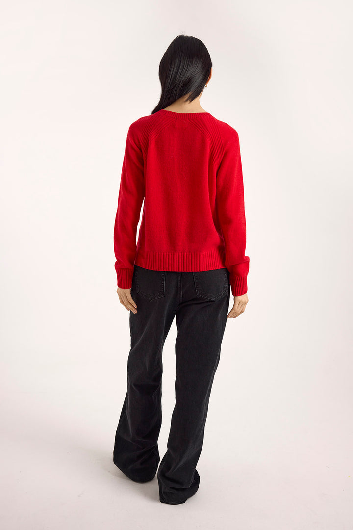 Rae Rib Rag Crew Sweater Red