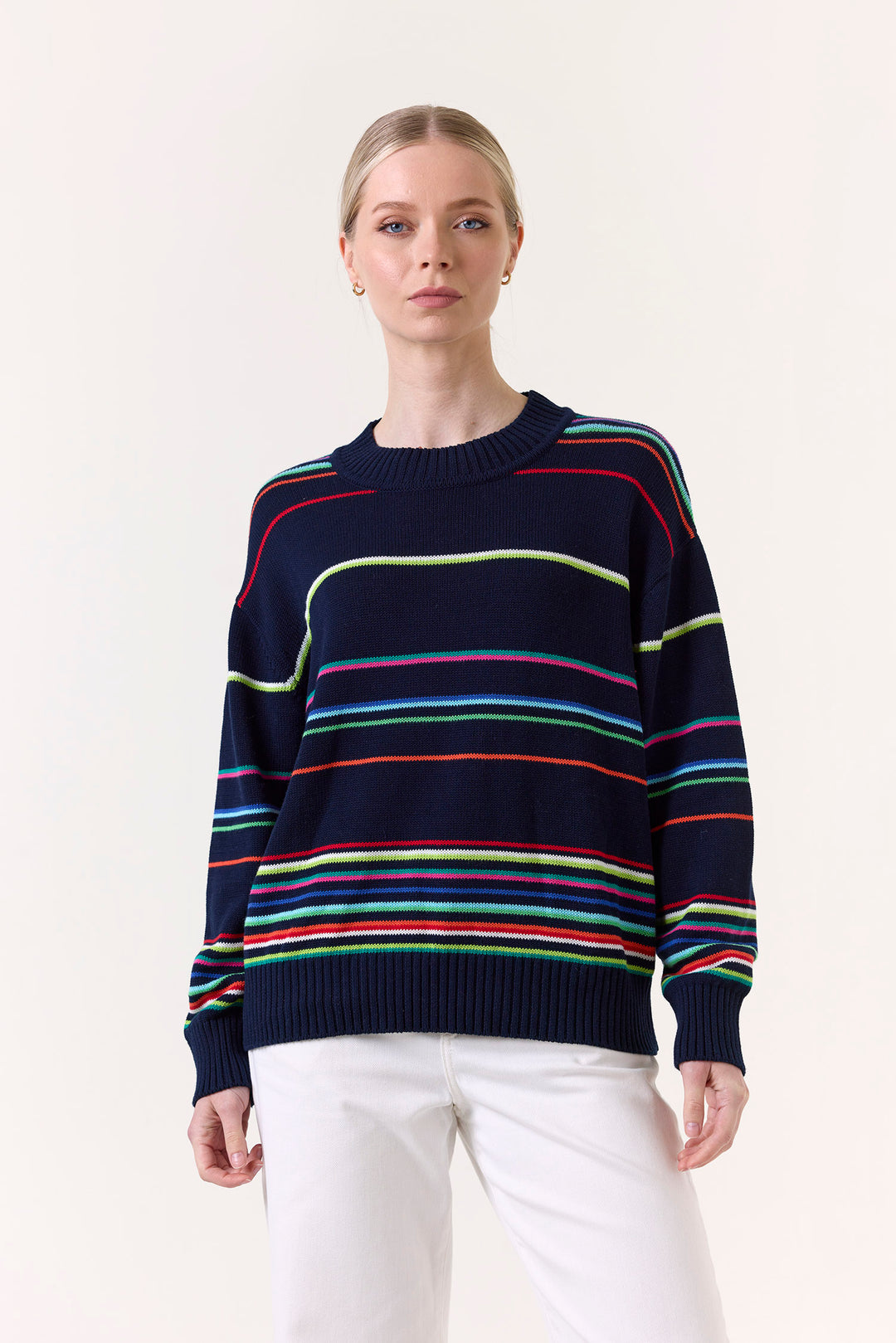 Raya Rainbow Stripe Crew in Navy
