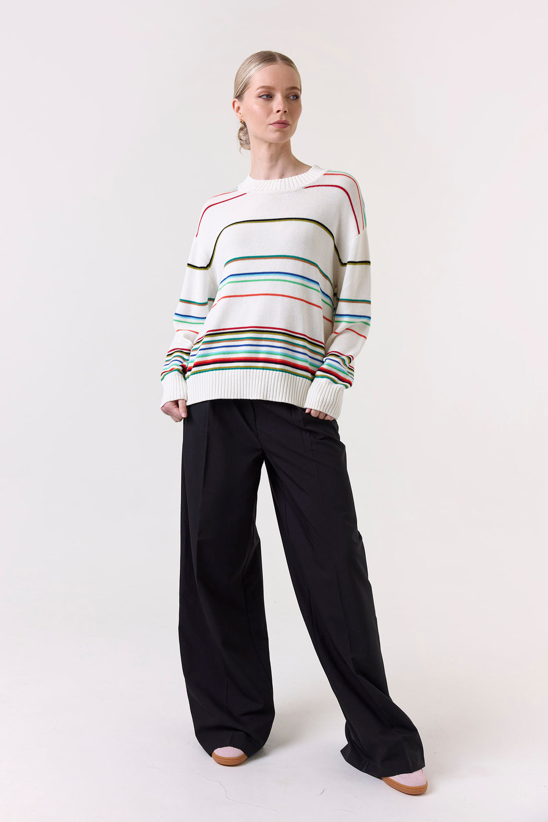 Raya Rainbow Stripe Crew in Ivory