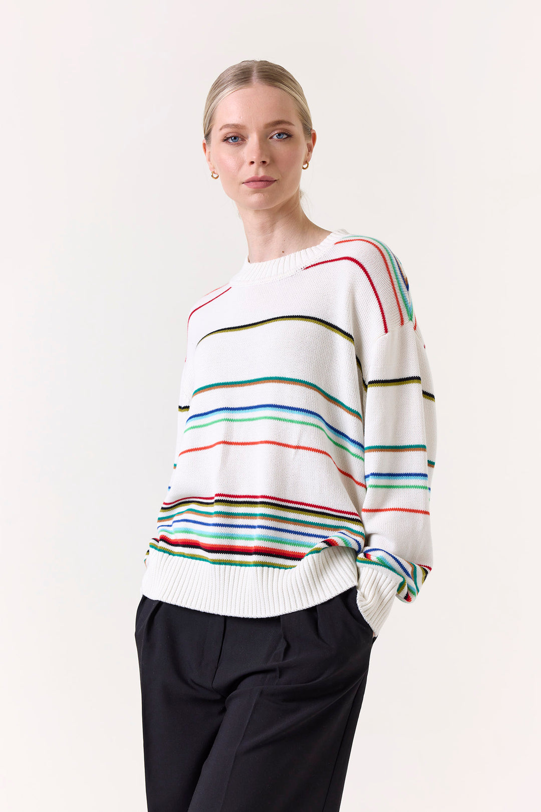 Raya Rainbow Stripe Crew in Ivory