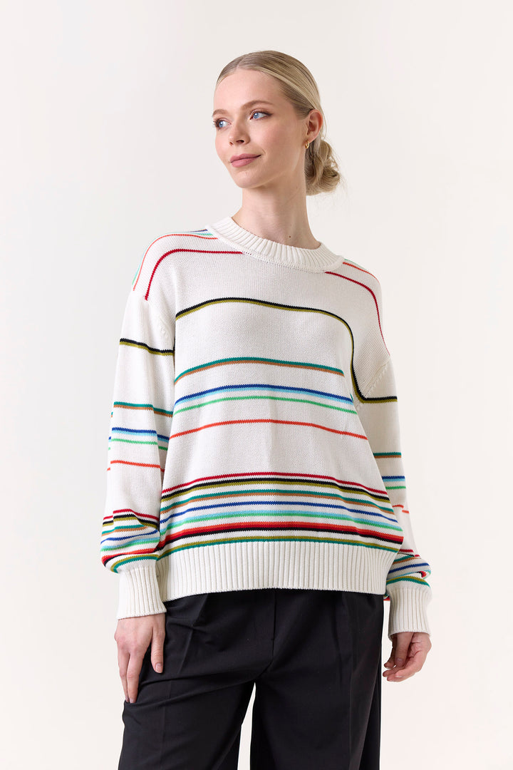 Raya Rainbow Stripe Crew in Ivory