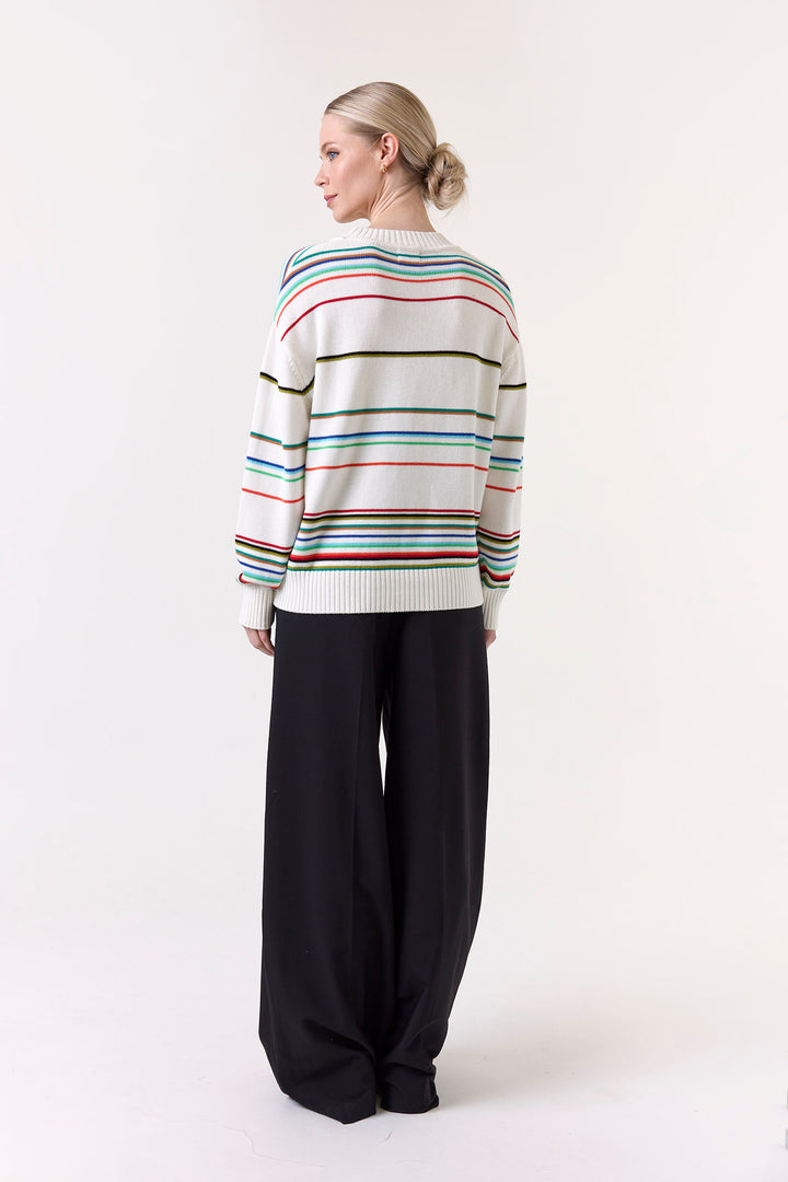Raya Rainbow Stripe Crew in Ivory