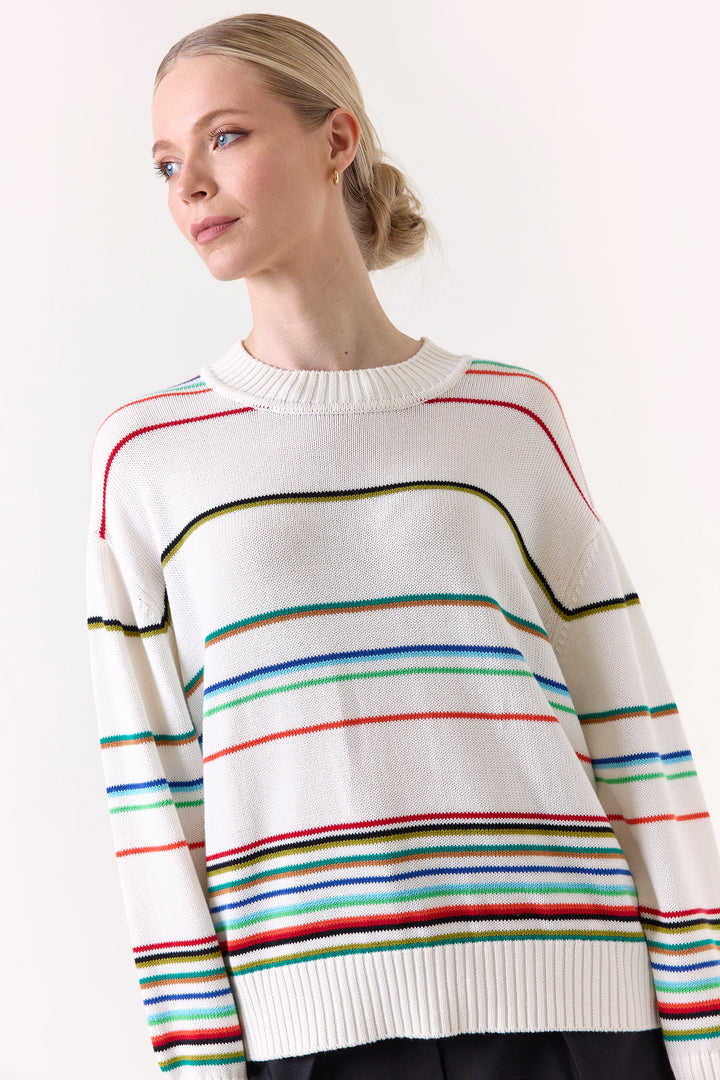 Raya Rainbow Stripe Crew in Ivory
