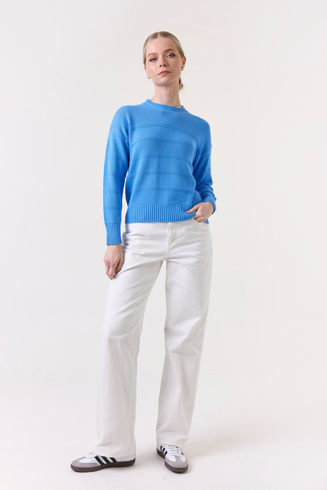 Tilly Textured Stripe Crew in Blue