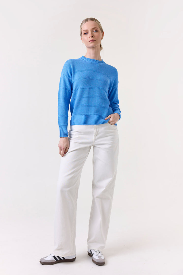 Tilly Textured Stripe Crew in Blue