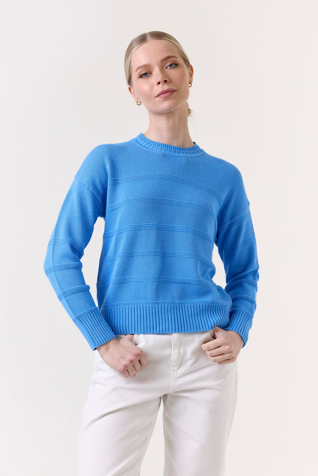 Tilly Textured Stripe Crew in Blue