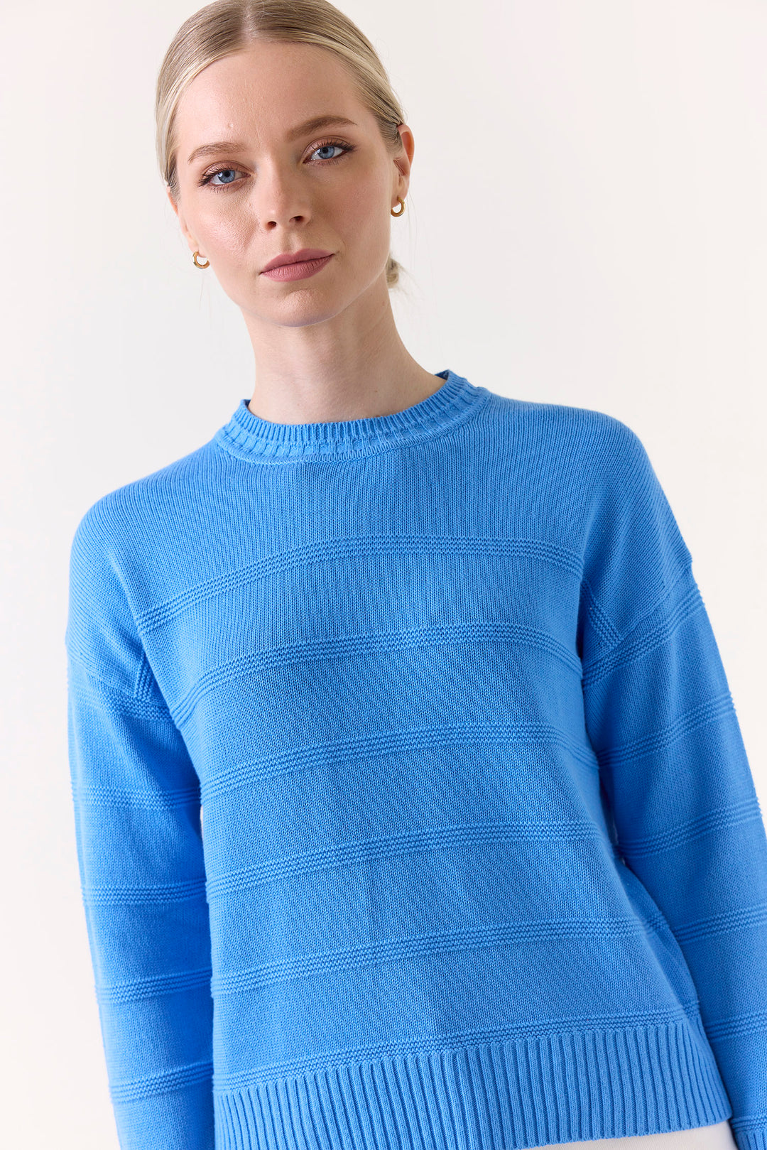 Tilly Textured Stripe Crew in Blue