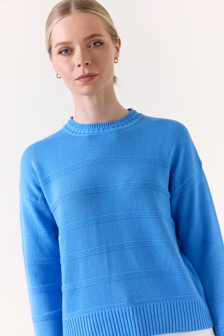 Tilly Textured Stripe Crew in Blue