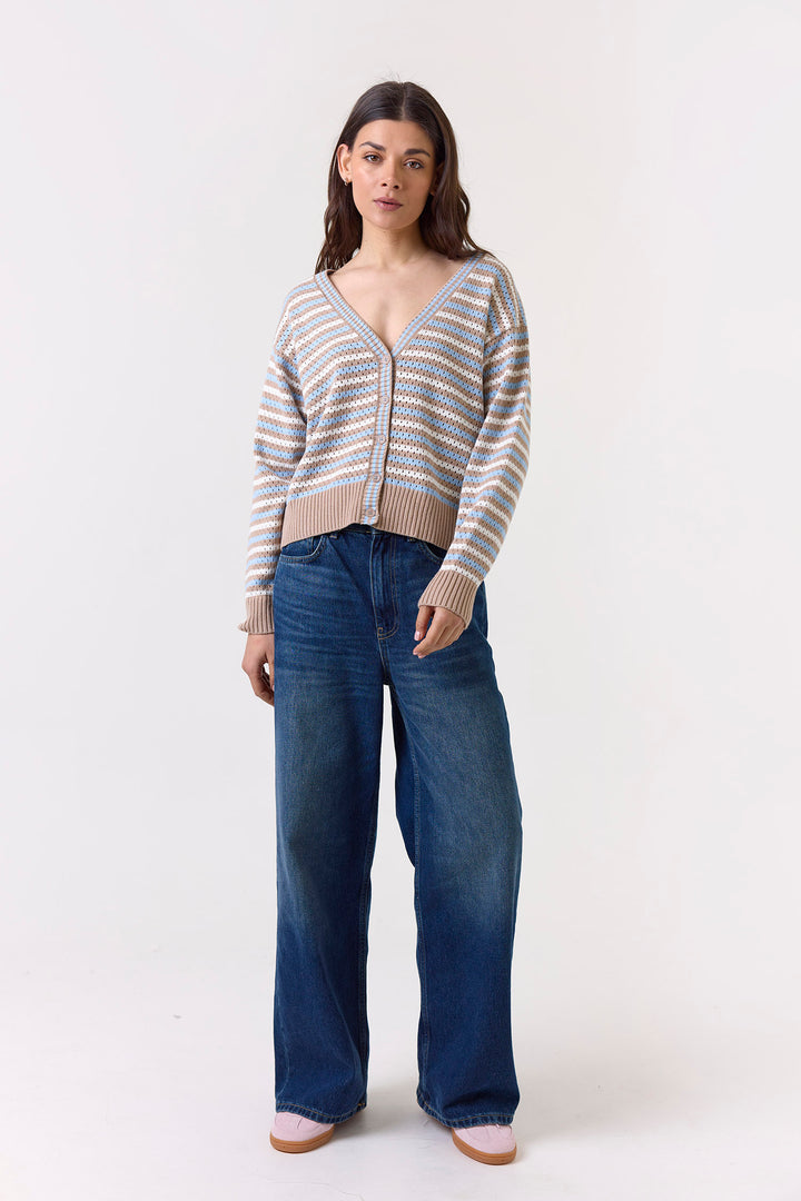 Pamilla Stripe Cardigan in Brown and Ivory