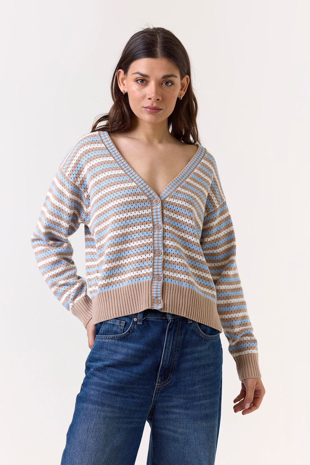 Pamilla Stripe Cardigan in Brown and Ivory