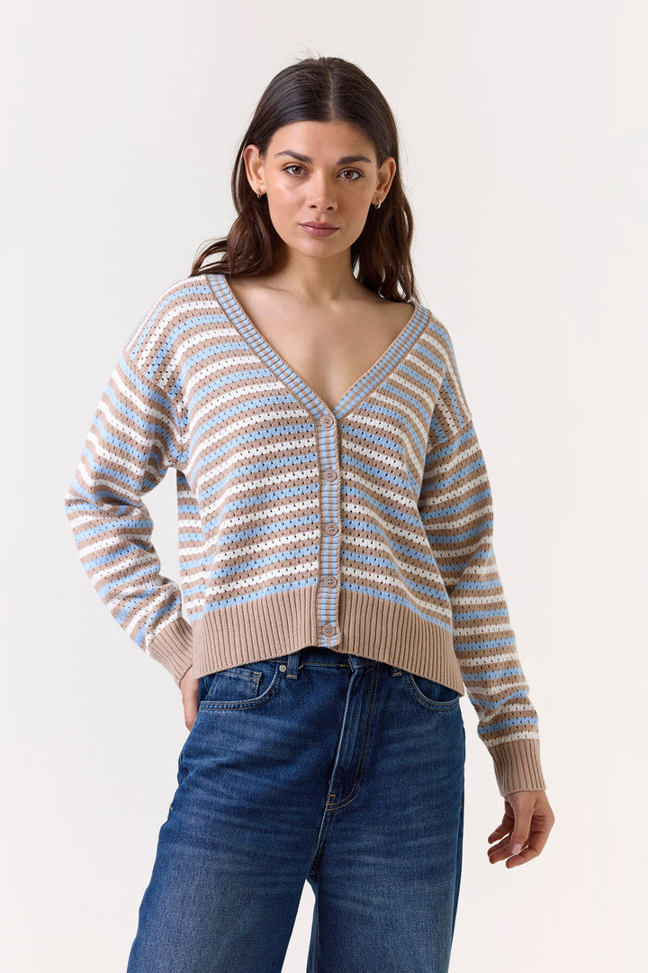 Pamilla Stripe Cardigan in Brown and Ivory