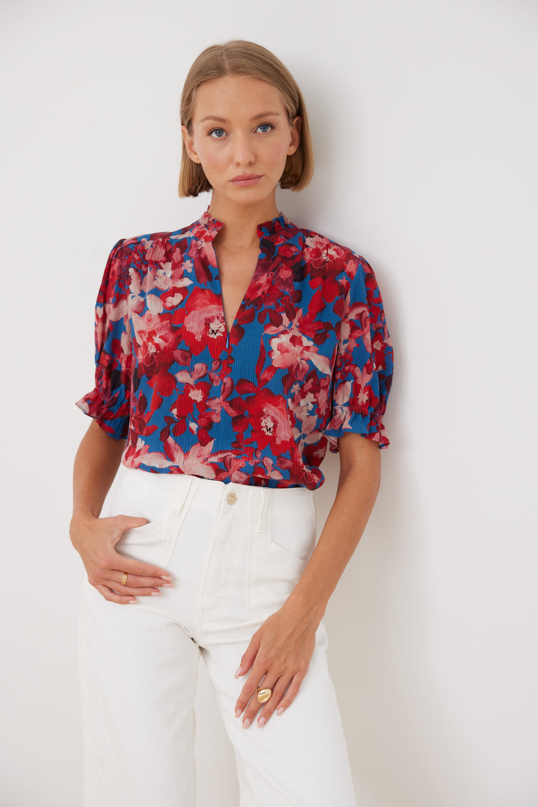 Short Sleeve Soft Spoken Blouse