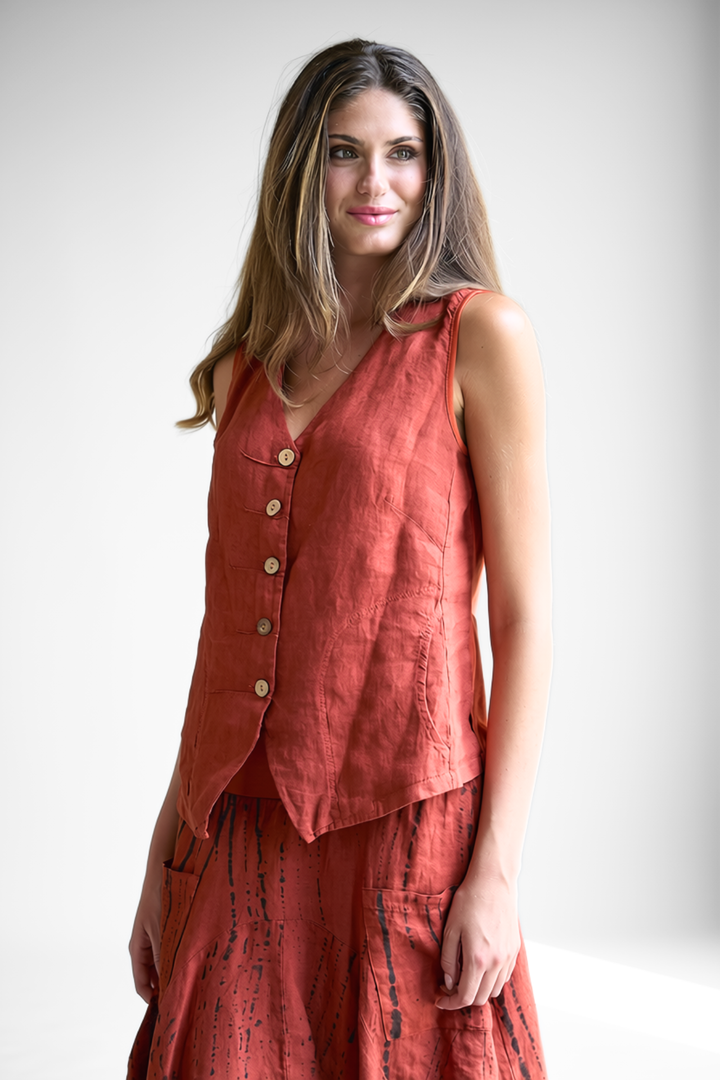 Linen Tuck Vest Rust