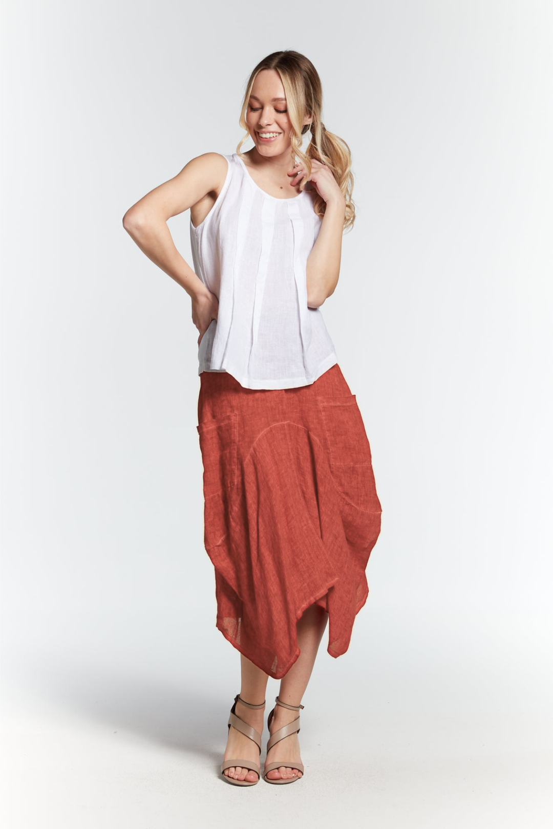 Linen Pocket Skirt Rust
