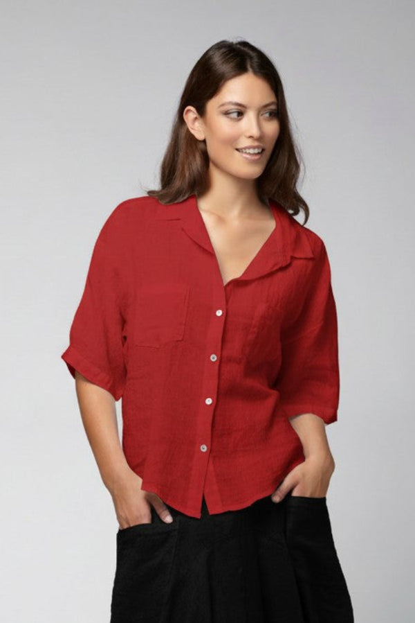 Linen Camp Shirt Red