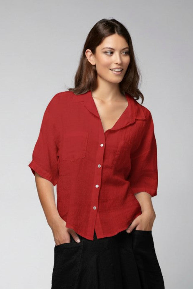 Linen Camp Shirt Red