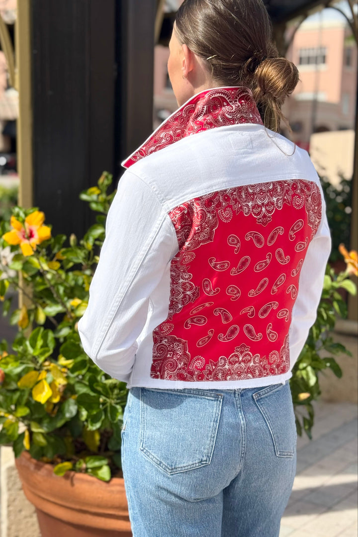 The White Denim Jacket / Western Paisley Red