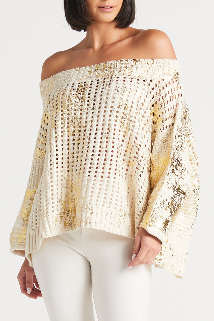 Metallic Crochet Sweater Stone