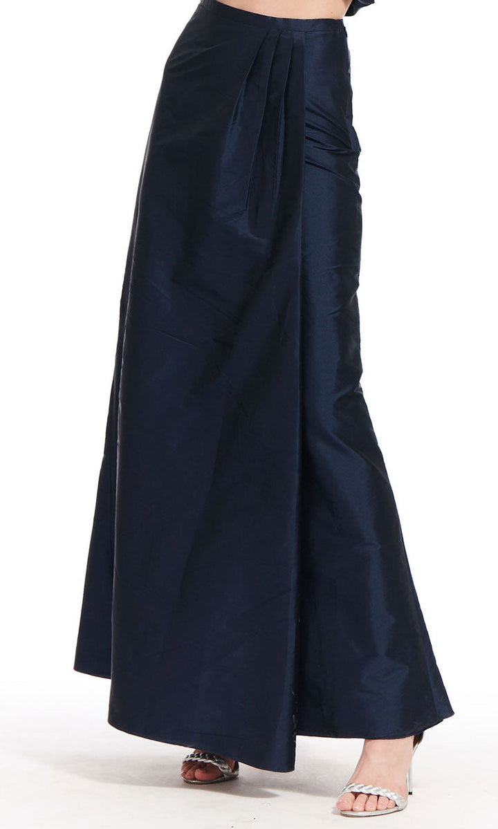 SOFT TAFFETA FAUX WRAP SKIRT NAVY
