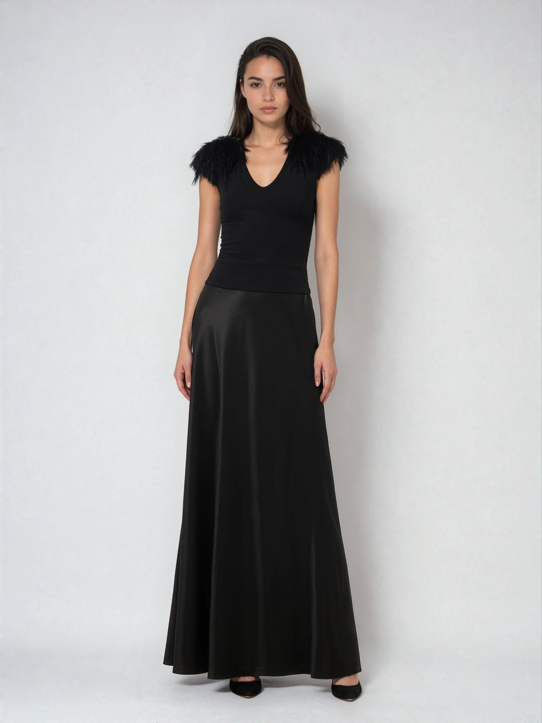 TAFFETA BIAS LONG SKIRT BLACK