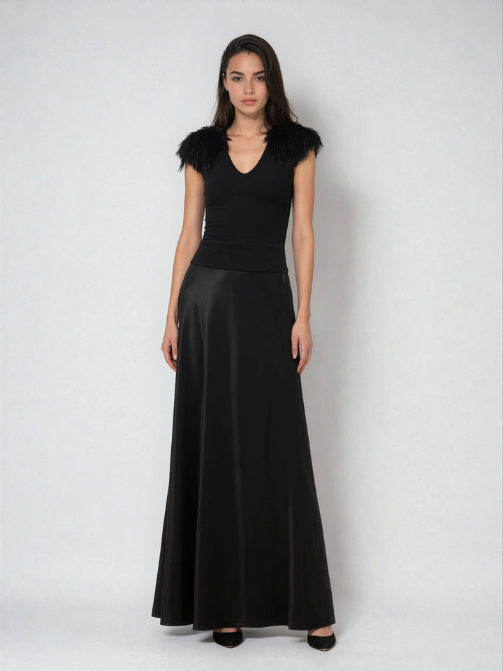 TAFFETA BIAS LONG SKIRT BLACK