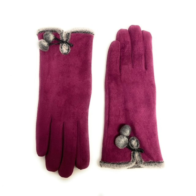 Micro Suede Glove with Faux Fur Interior in Magenta