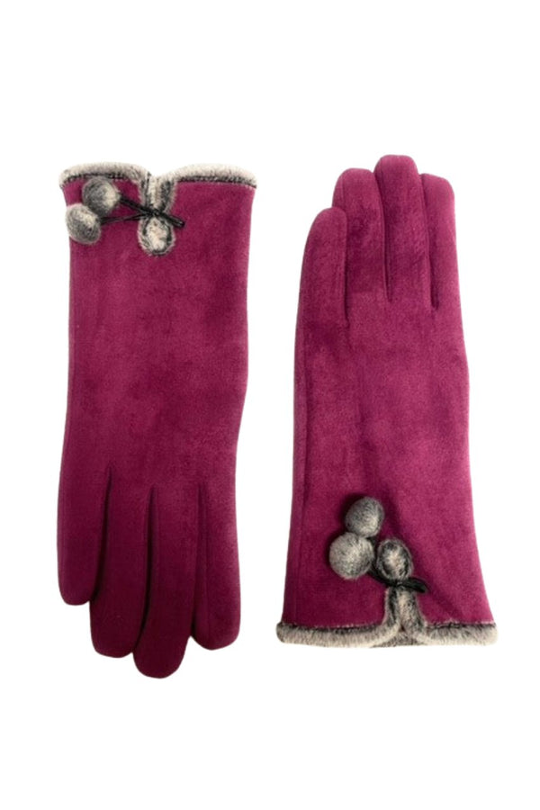 Micro Suede Glove with Faux Fur Interior in Magenta