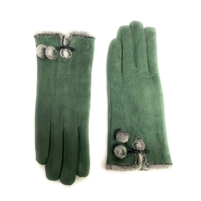 Micro Suede Glove with Faux Fur Interior in Olive