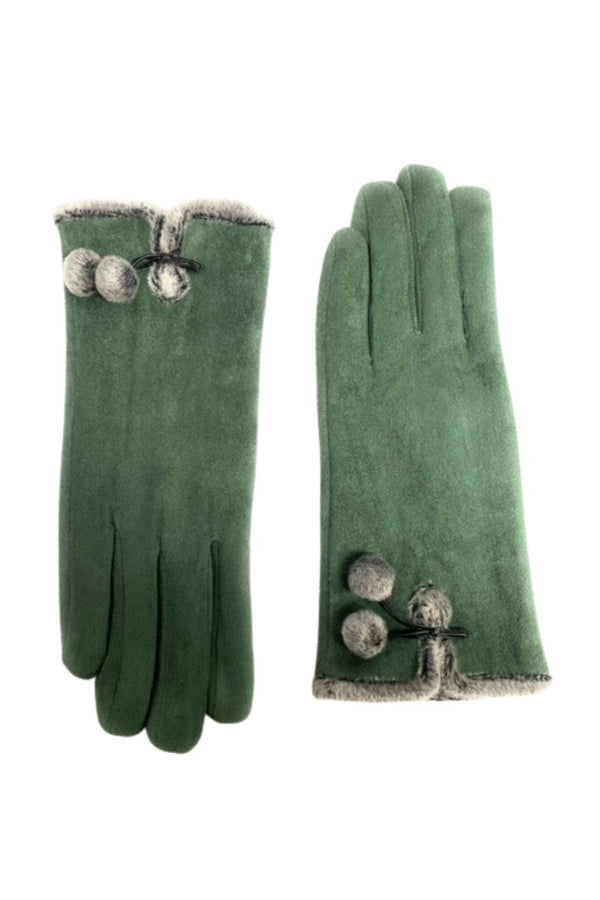 Micro Suede Glove with Faux Fur Interior in Olive