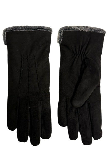 Faux Fur Trim Glove in Black