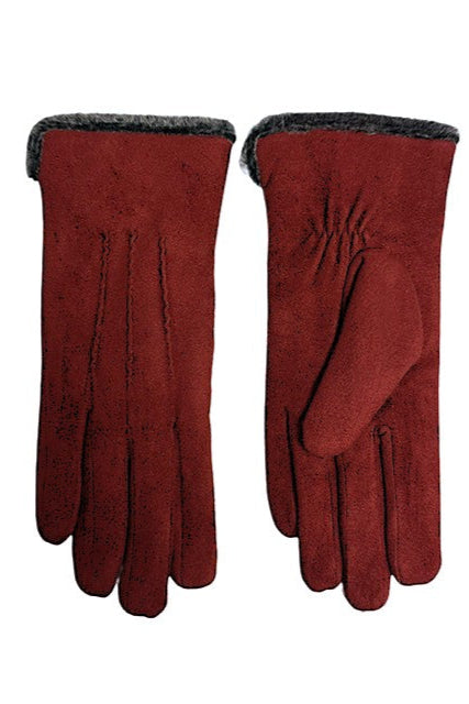 Faux Fur Trim Glove in Red