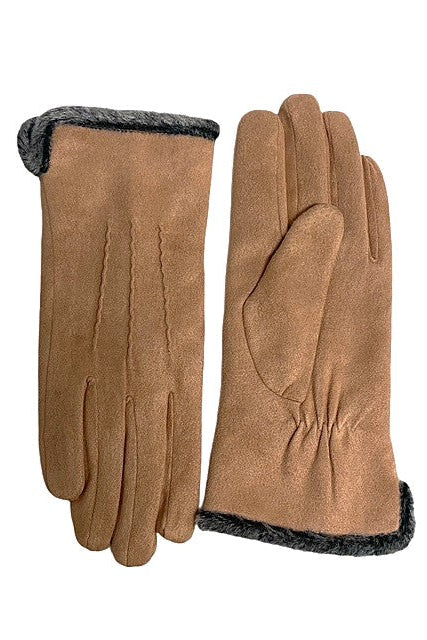 Faux Fur Trim Glove in Camel