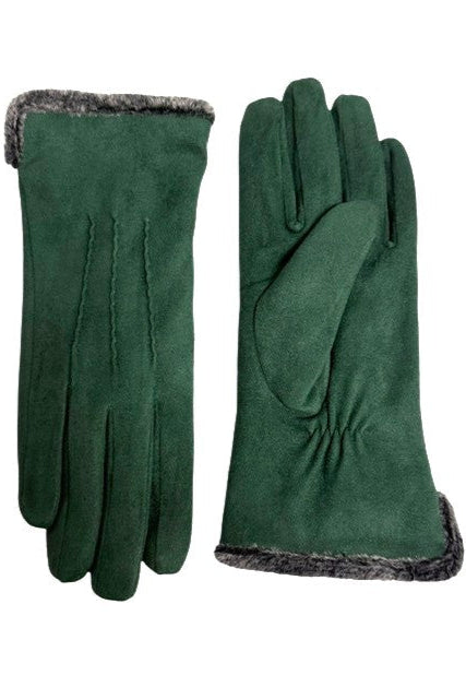 Faux Fur Trim Glove in Olive