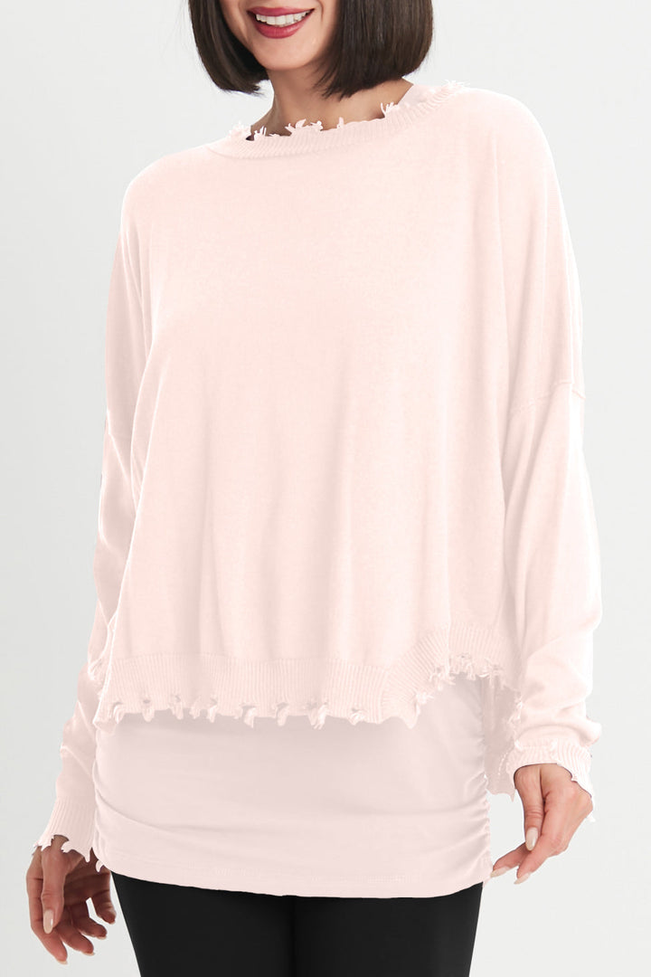 Pima Cotton Shabby Chic Crewneck Sweater Blush