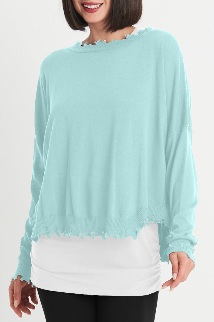 Pima Cotton Shabby Chic Crewneck Sweater Haze